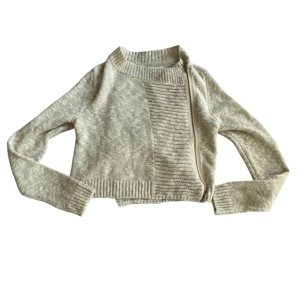 Hollister Asymmetric Zip Cardigan Women S Oatmeal Excellent Mixed Knit Cropped